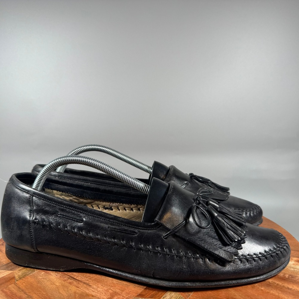 Santoni Mens 21711 01 Black Leather Tassel Kiltie Loafers Italy Size 10.5